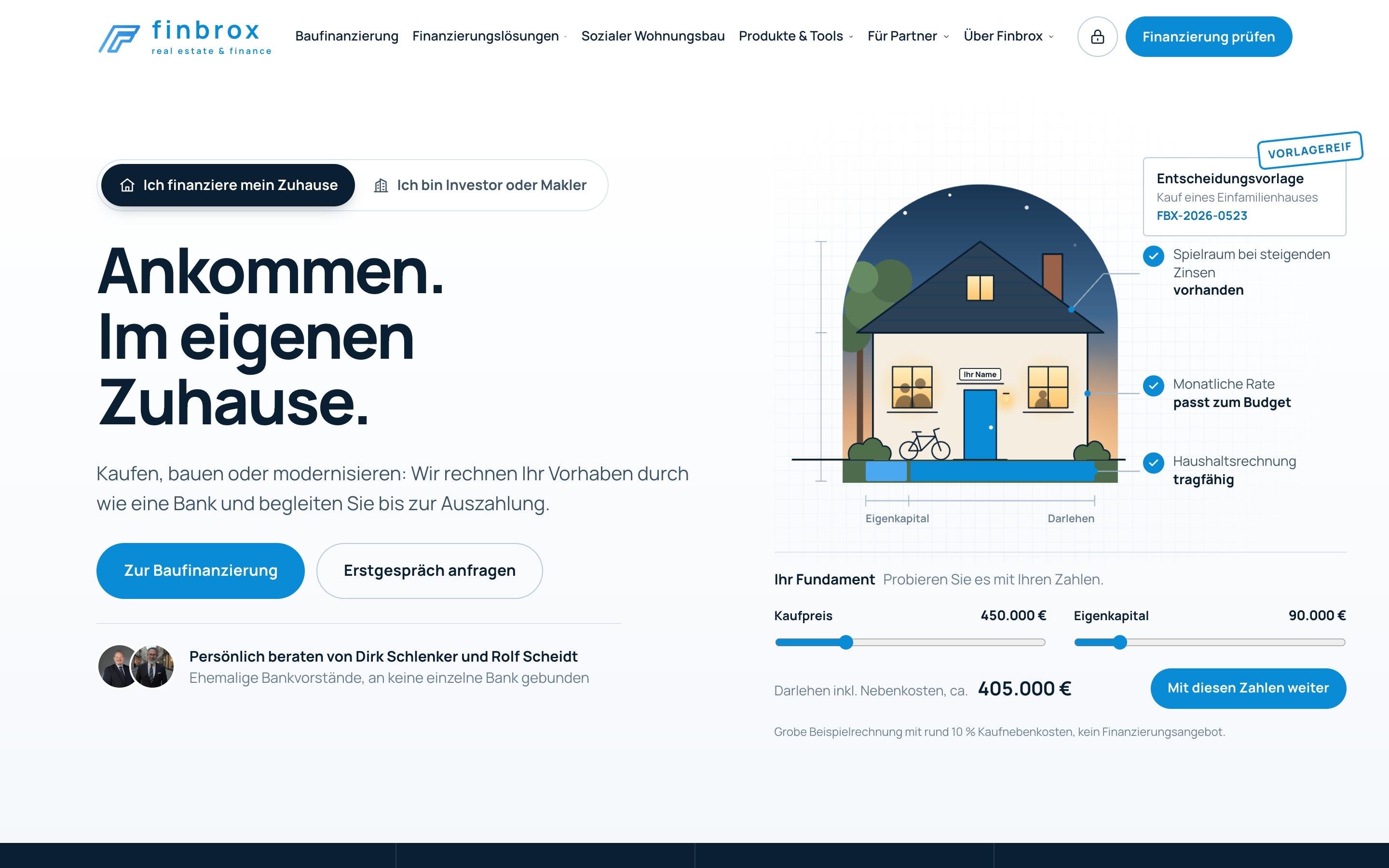 Startseite der Website von Finbrox, gebaut von D&N Marketing
